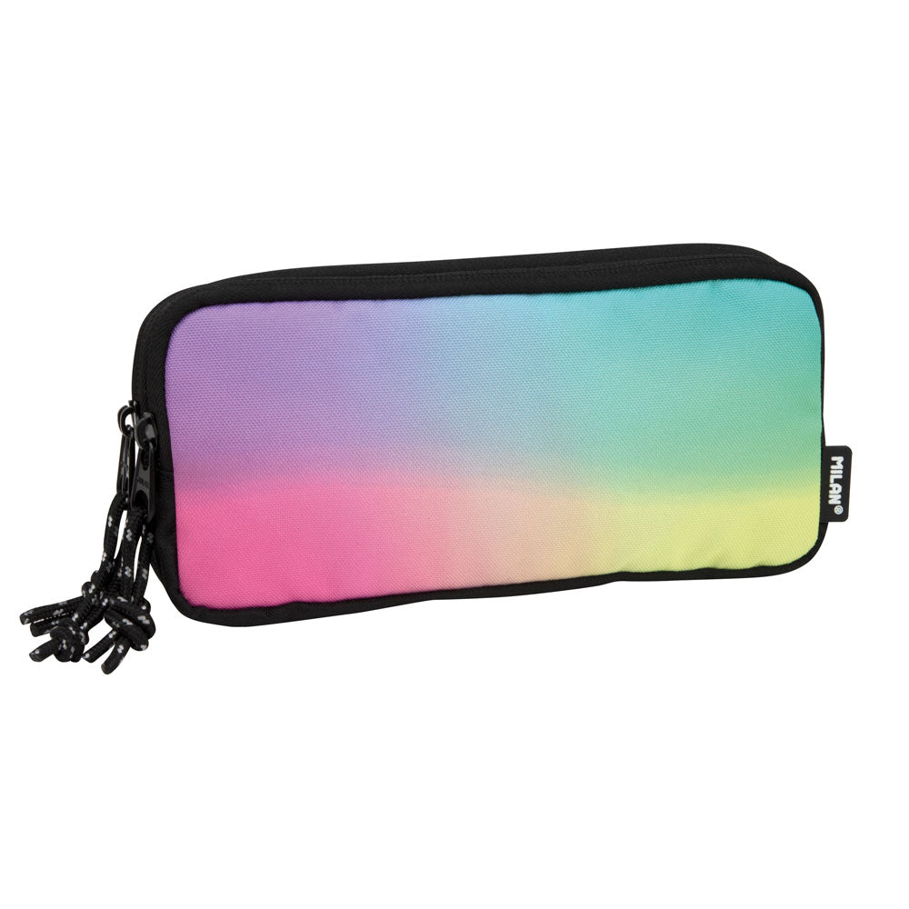 Milan Pencil Case Rectangular 3 Zip Sunset Series Black