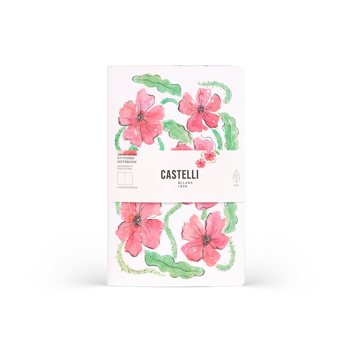 Castelli Quaderno Stitched Aquarello Mid Plain Poppy Flowers