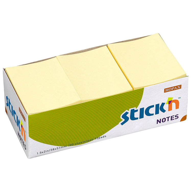 Stick'n Notes 38x50mm 100 Sheet Yellow Pack 12