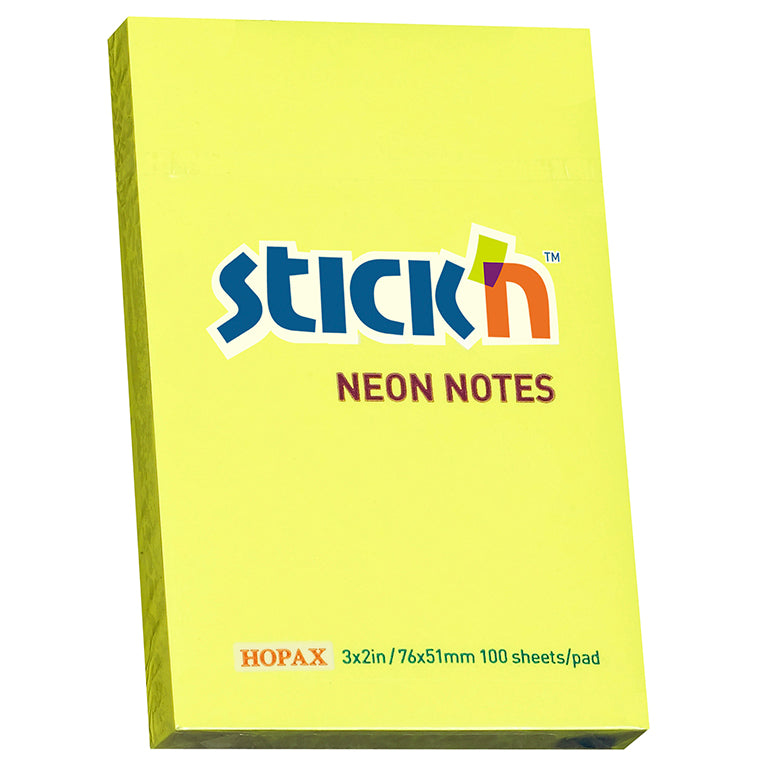 Stick'n Notes 76x50mm 100 Sheet Neon Lemon
