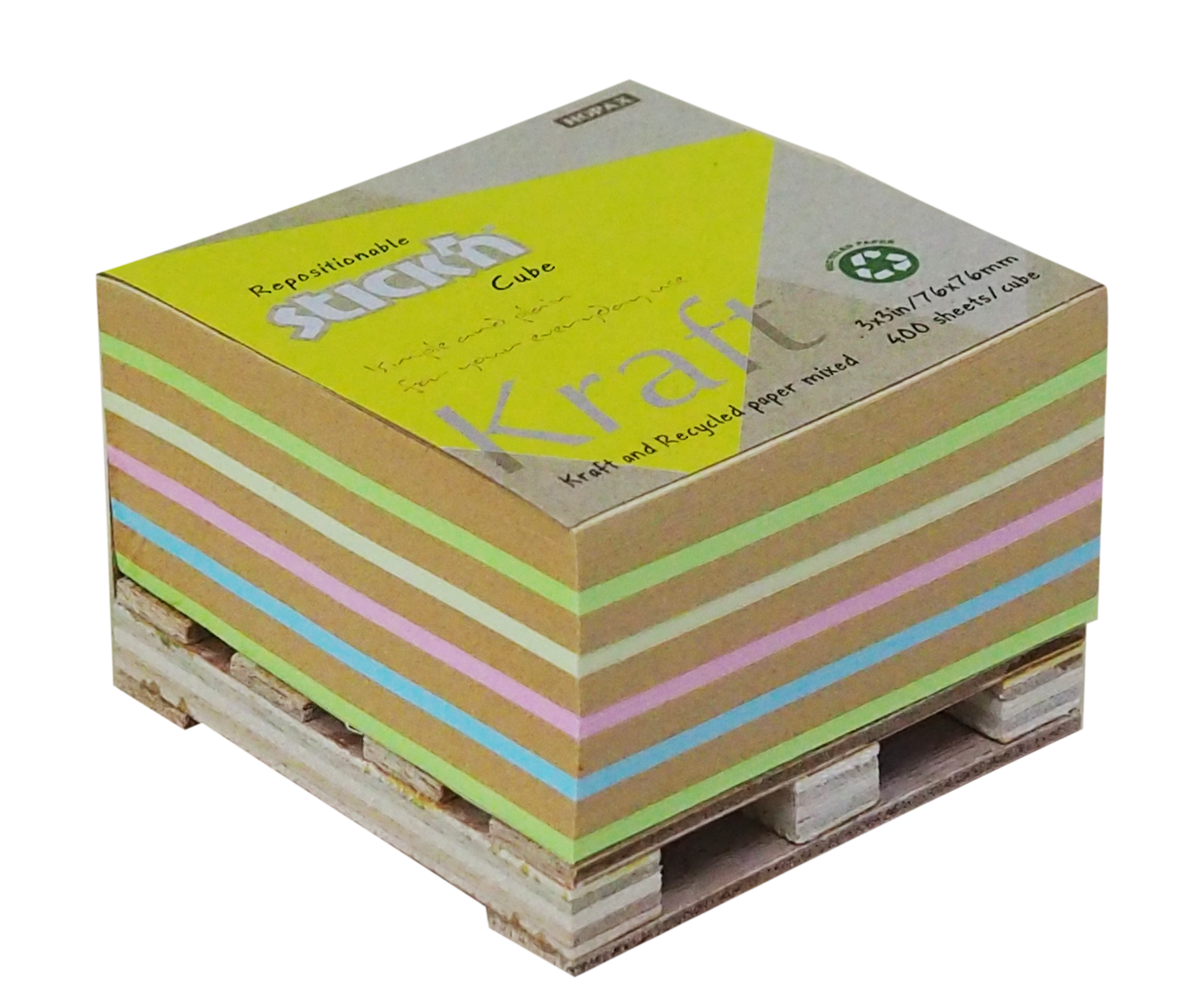 Stick'n Notes Cube 76x76mm 400 Sheets Kraft Neon Assorted