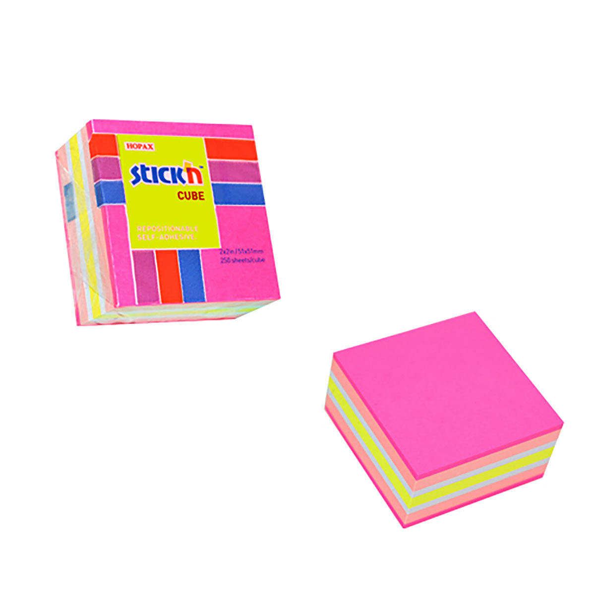 Stick'n Notes Cube 51x51mm 250 Sheets Neon & Pastel Mix Magenta Front