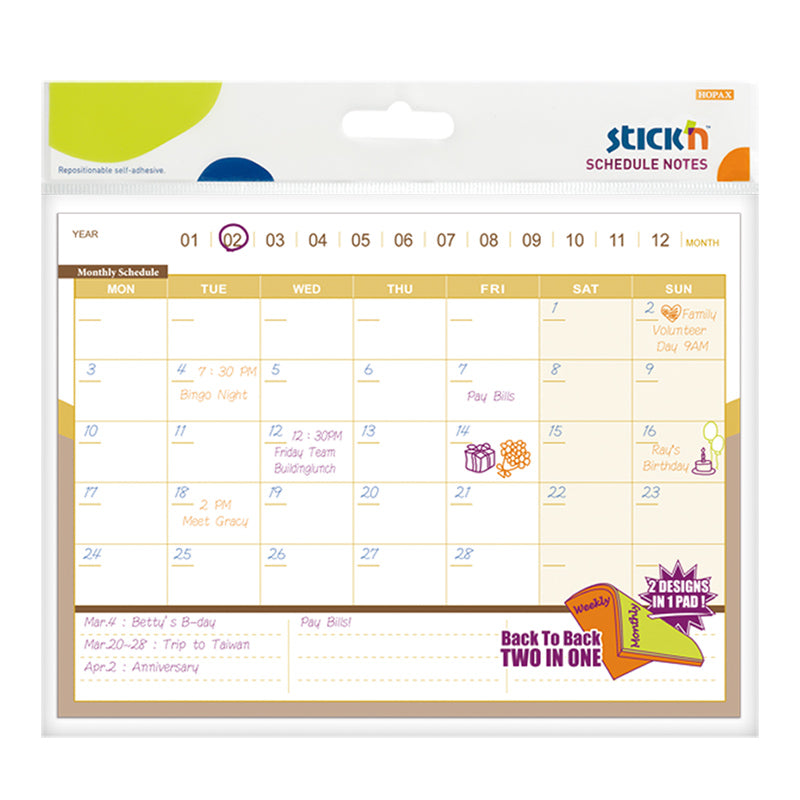 Stick'n Double Sided Monthly or Weekly Planner 150x203mm 40 Sheets