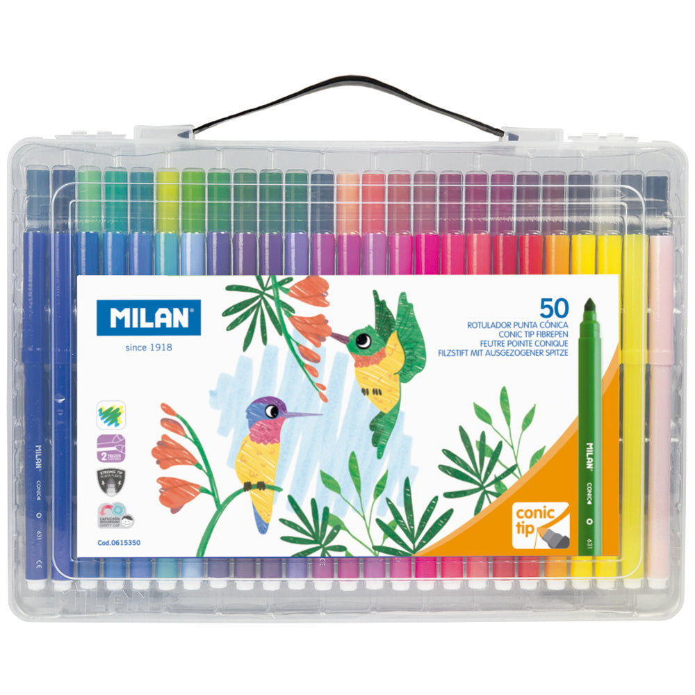 Milan Marker Conic Tip Fibre Pens Hard Case Assorted Pack 50