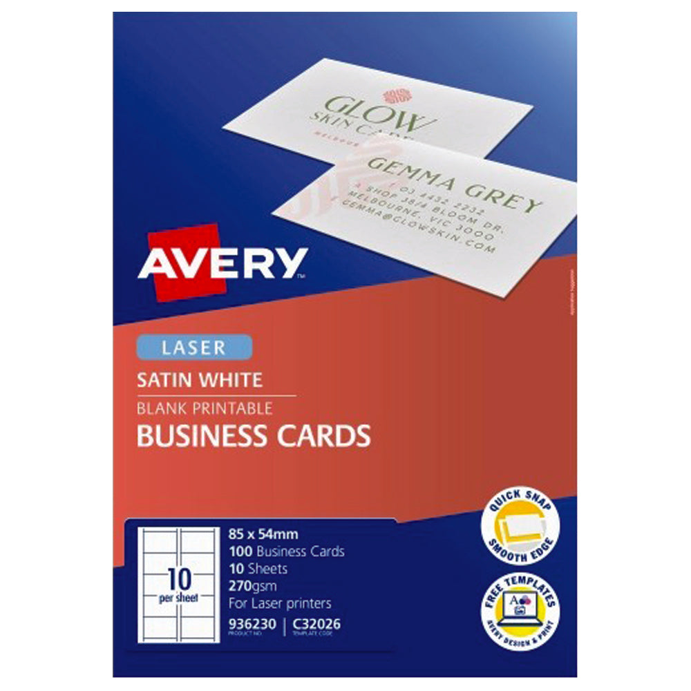 Avery Business Cards Satin Finish 270gsm Laser 10up 10 Sheets