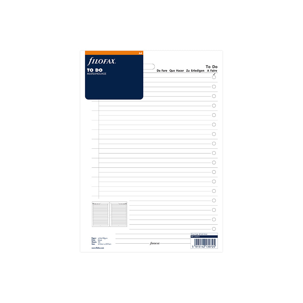 Filofax Organiser Refill To Do Lists A4 White