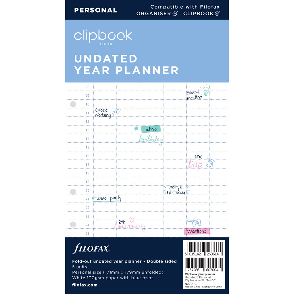 Filofax Clipbook Refill Personal Year Planner Undated