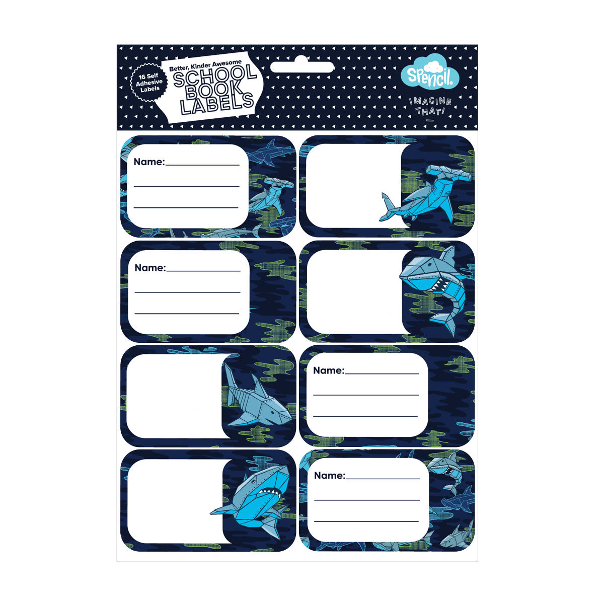 Spencil Robo Shark Name & Subject Lables 16 Pack