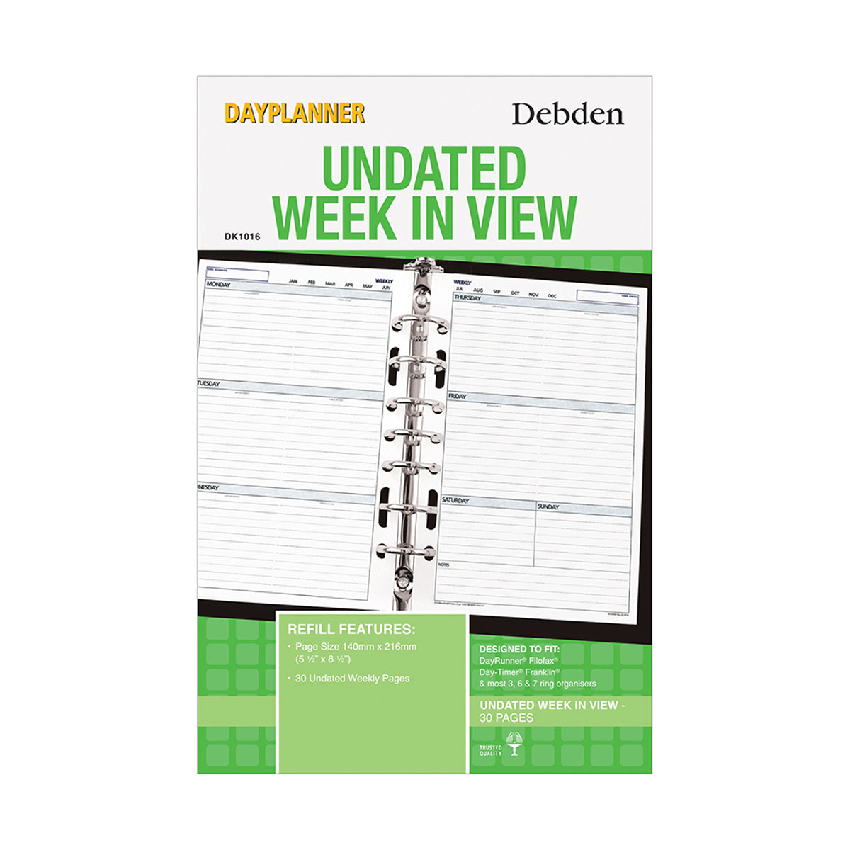 Debden Dayplanner Desk Week to View Undated Refill