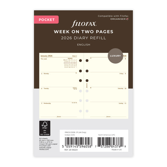 Filofax Refill Luxury Week To View Pocket 2026