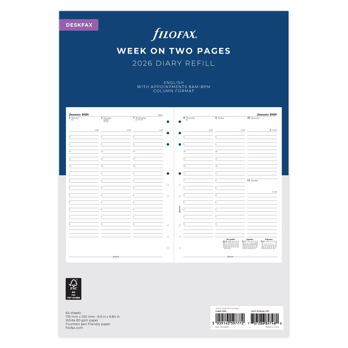 Filofax Refill Classic Week To View With Appointments Vertical Deskfax 2026
