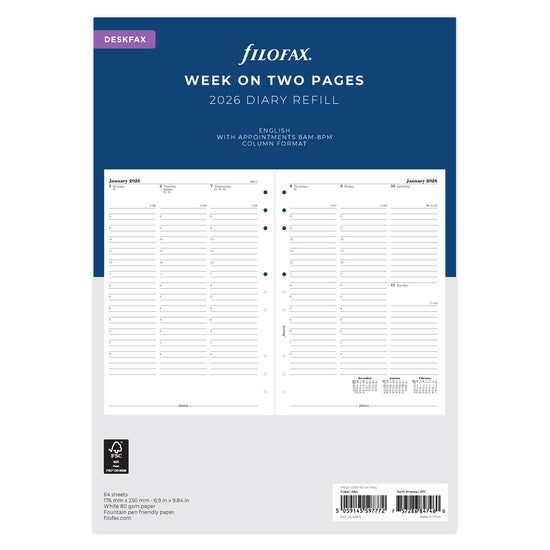 Filofax Refill Classic Week To View With Appointments Vertical Deskfax 2026