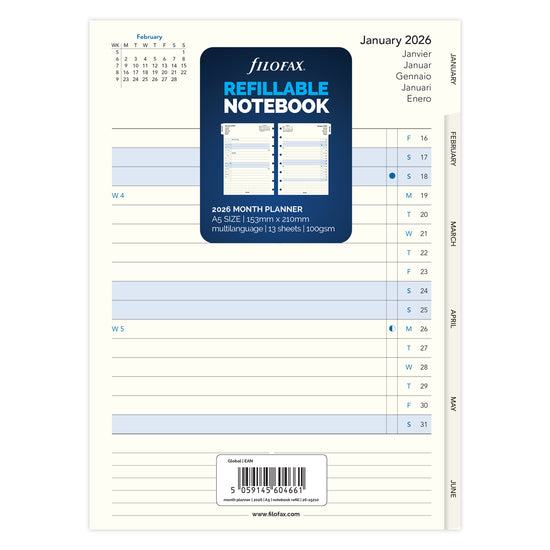 Filofax Refill Notebook A5 Month Planner 2026
