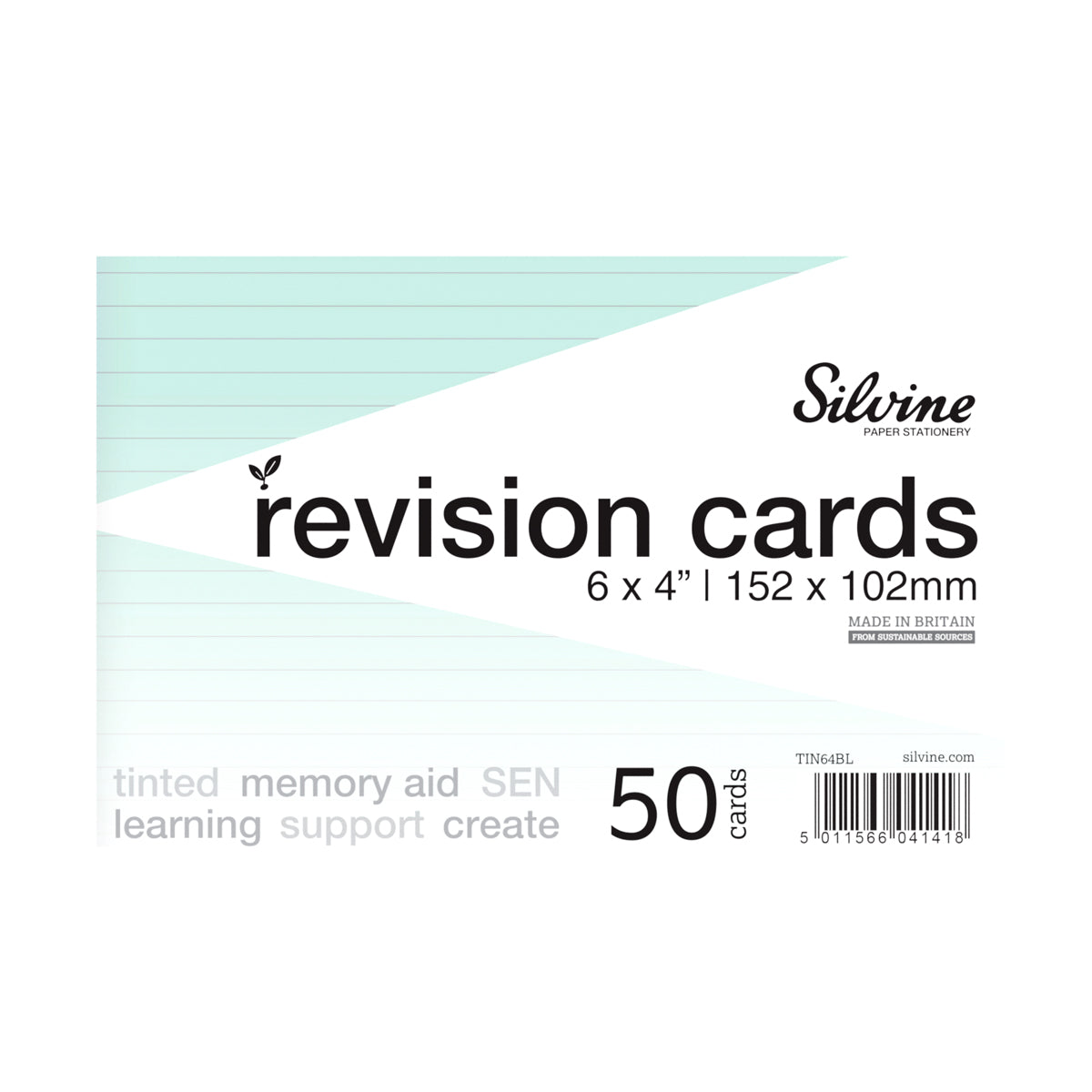 Silvine Tinted Revision Cards 6mm Ruled 152 x 102mm 50 Cards Blue