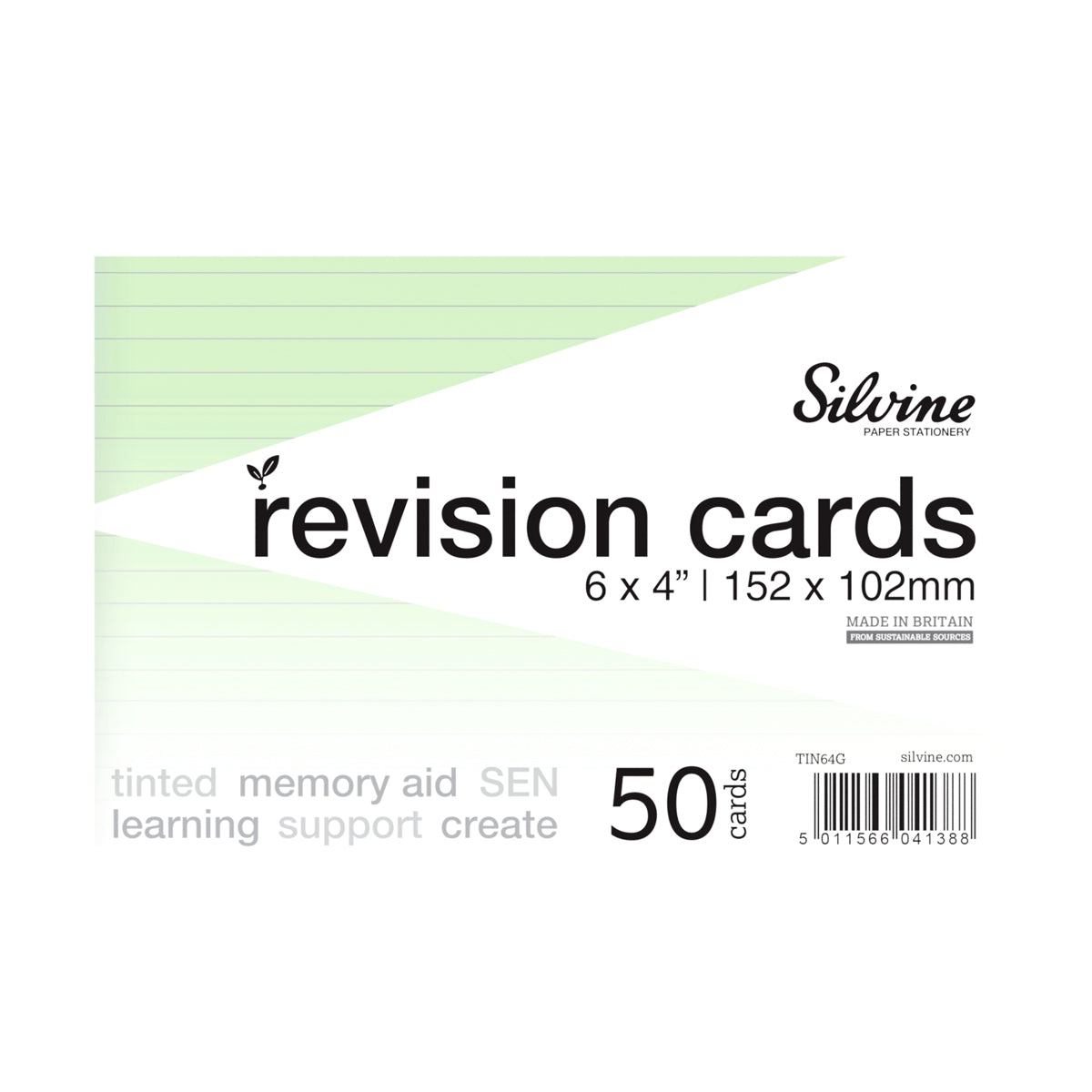Silvine Tinted Revision Cards 6mm Ruled 152 x 102mm 50 Cards Green