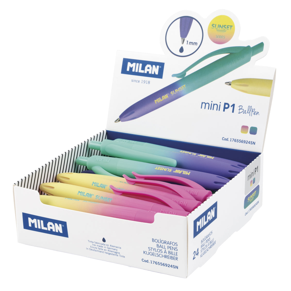 Milan Sunset P-1 Touch Mini Ballpoint Pens 1.0mm Nib Blue Ink. Sold per 24s