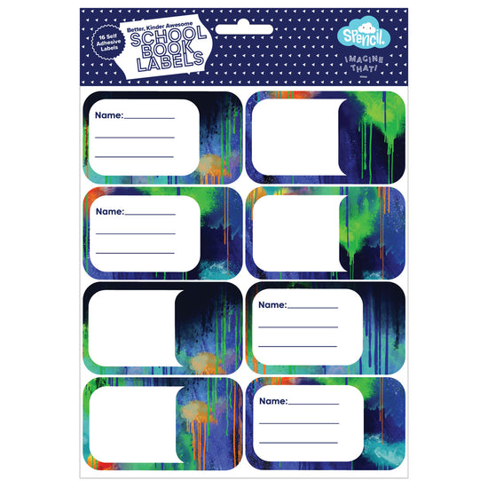 Spencil Colour Drip Name & Subject Labels 16 Pack