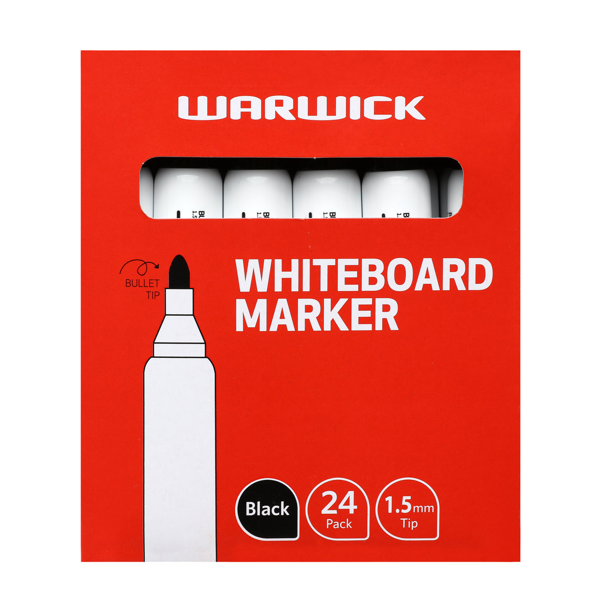 Warwick Whiteboard Marker Bullet Tip Black Pack 24