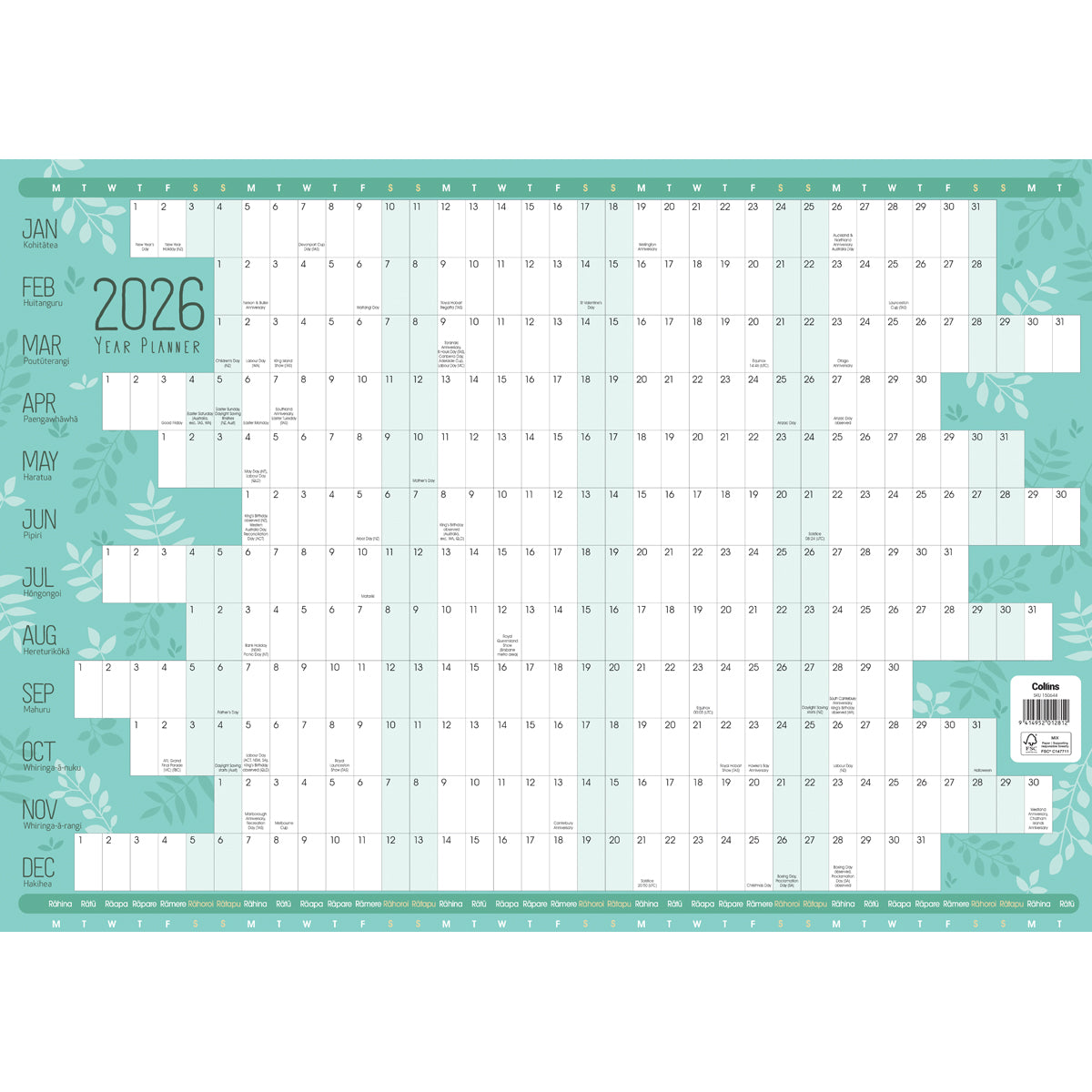Collins A3 Designer Wall Planner Unlaminated Even Year
