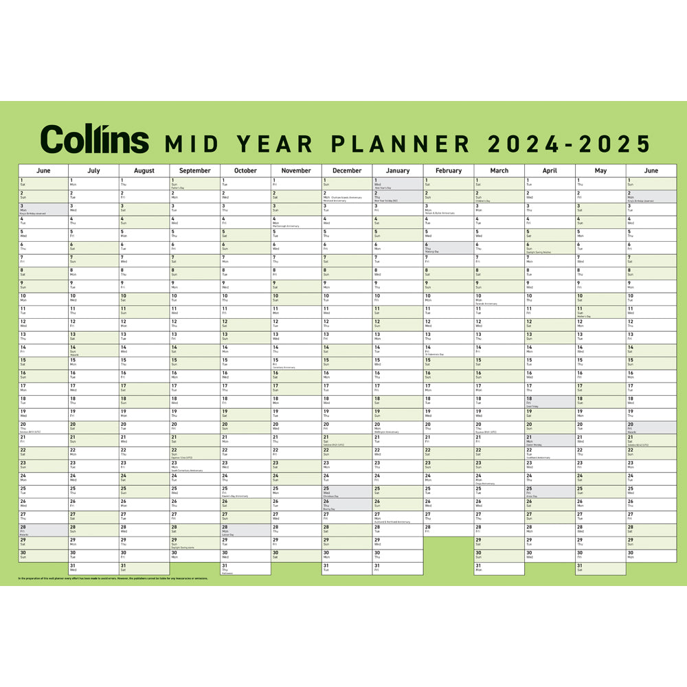 Collins Wall Planner Mid Year A2 2026/2027. Sold per 5s