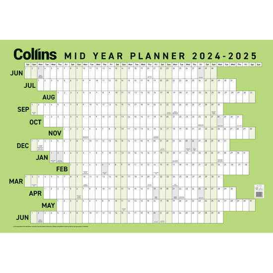 Collins Wall Planner Mid Year Large 2026/2027. Sold per 5s