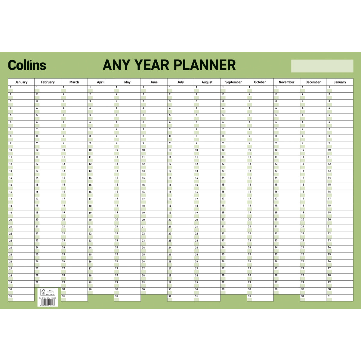 Collins Wallplanner Laminated 695X495mm With Pen Any Year