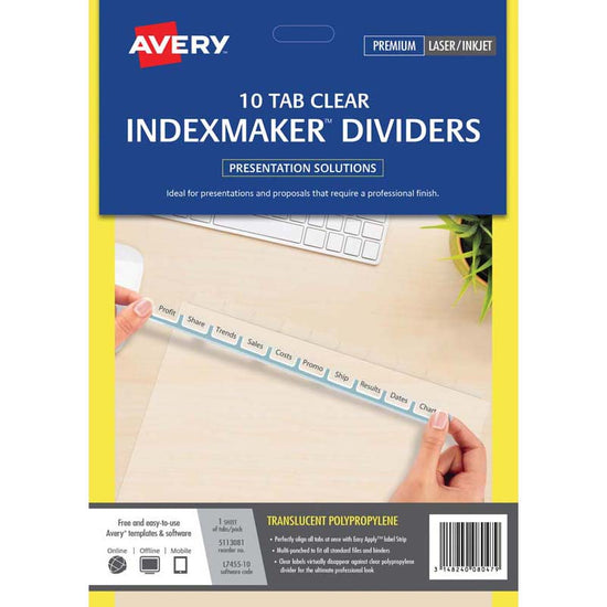 Avery Indexmaker A4 10 Tab Clear With Easy Apply Label L7455-10