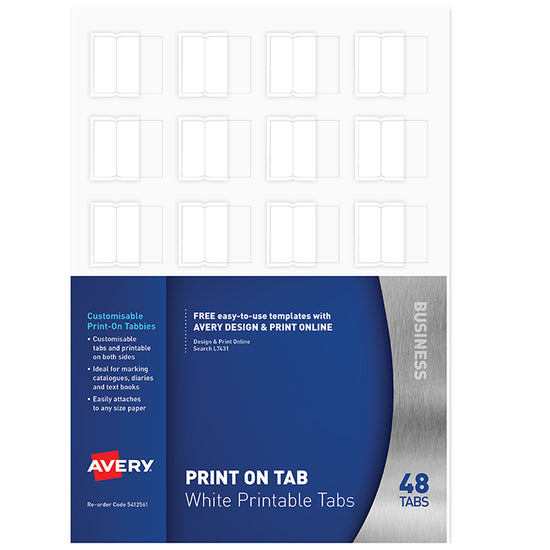 Avery Printable Tabbies L7431 A4 48 Tabs White