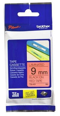 Brother TZe-421 9mm x 8m Black on Red Tape