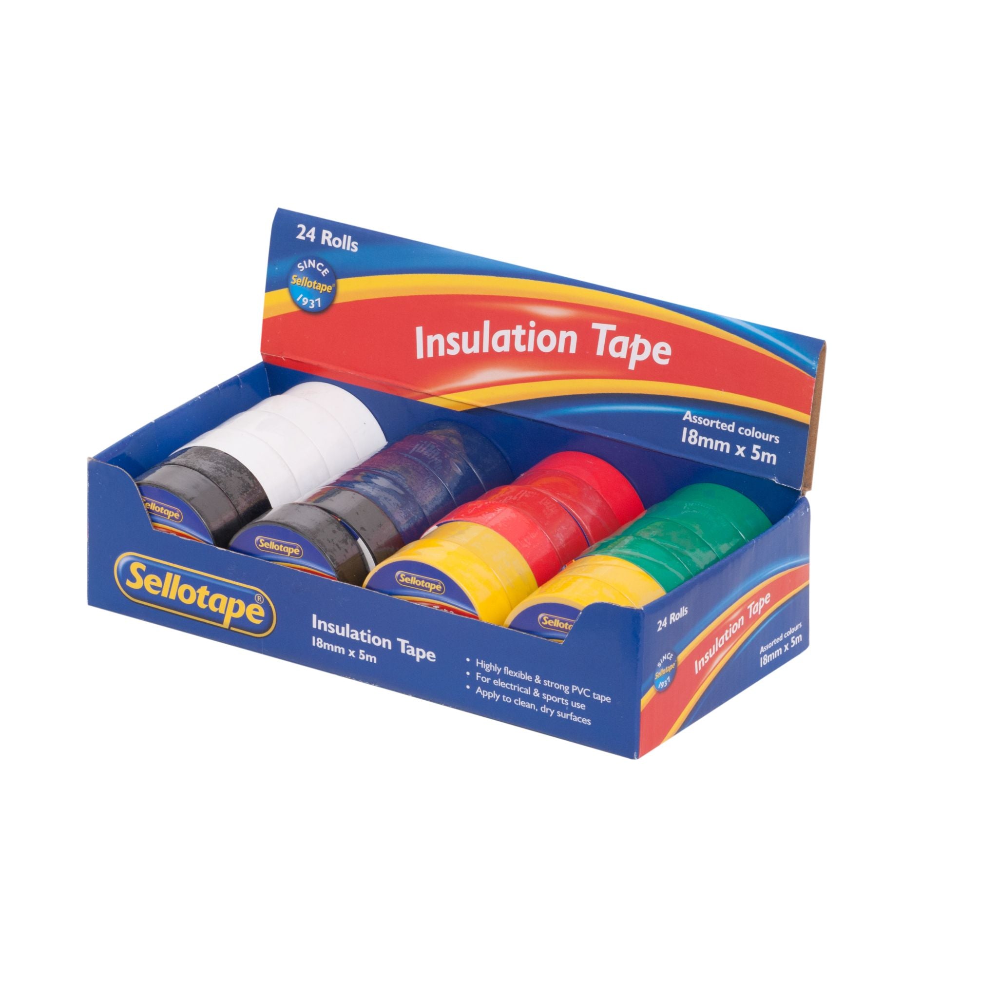 Sellotape TTS018 Elec Tape Assorted 18mm x 5m 1 UNIT. Sold per 24s