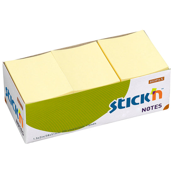 Stick'n Notes 38x50mm 100 Sheet Yellow Pack 12