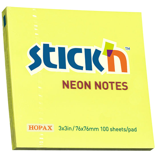 Stick'n Notes 76x76mm 100 Sheet Neon Lemon