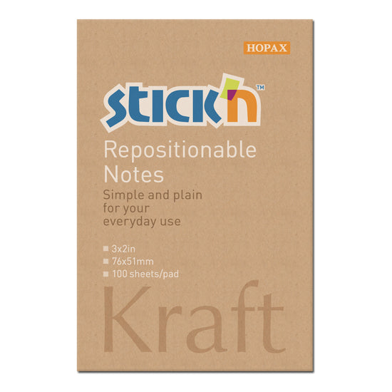Stick'n Notes 76x50mm 100 Sheet Kraft