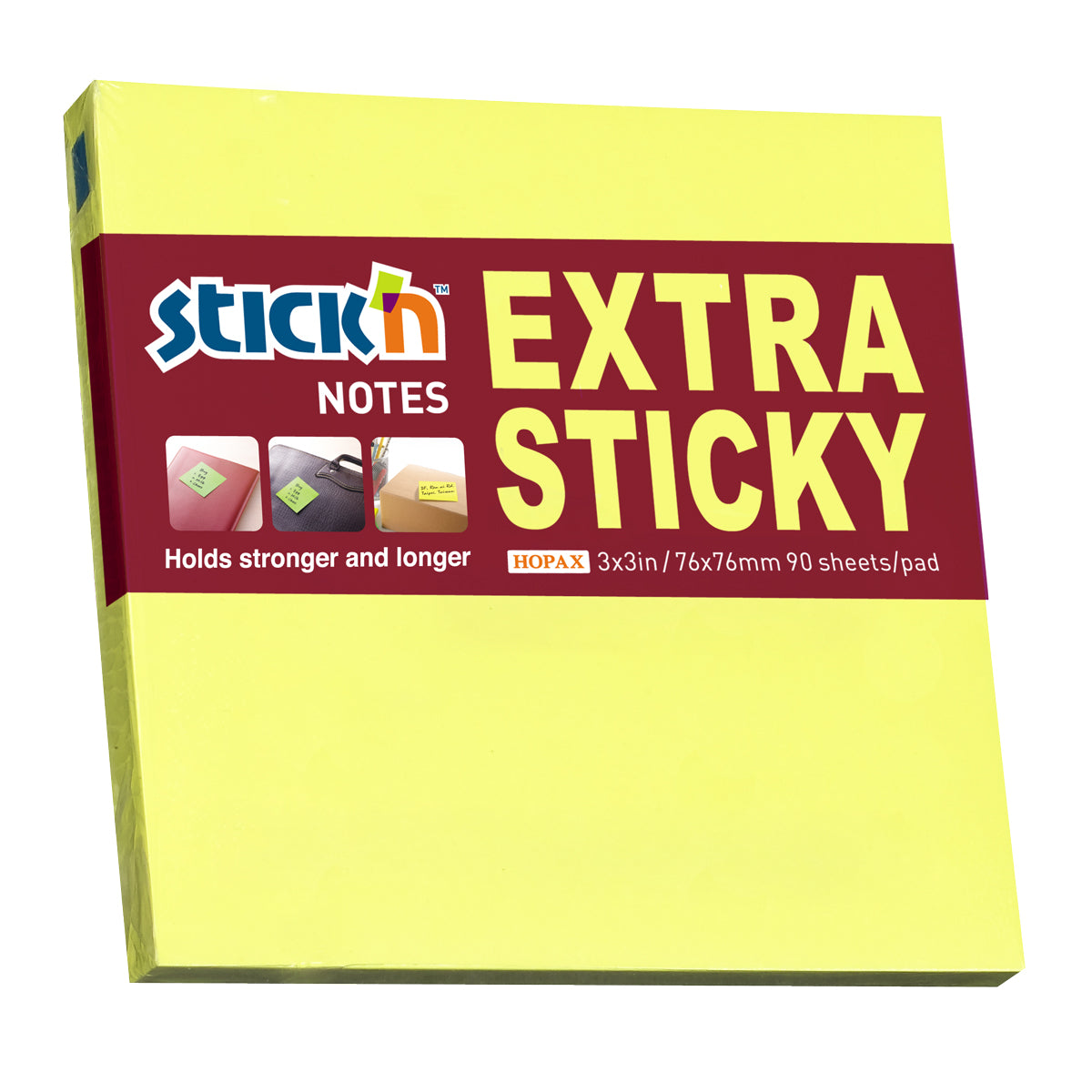 Stick'n Notes Extra Sticky 76x76mm 90 Sheet Neon Lemon