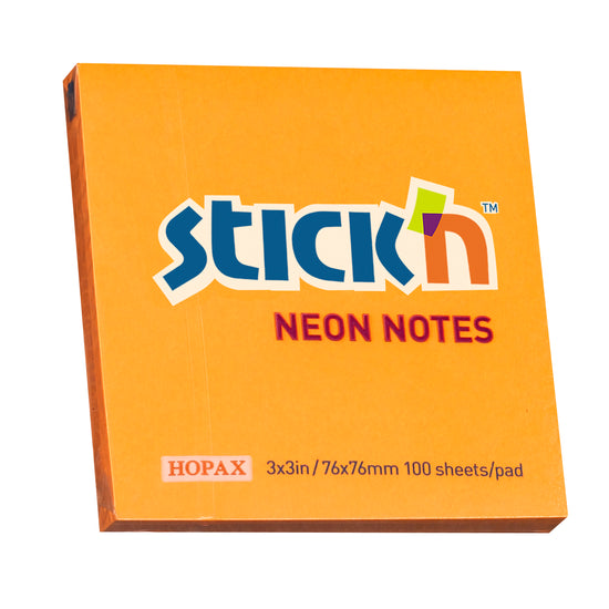 Stick'n Notes 76x76mm 100 Sheet Neon Orange