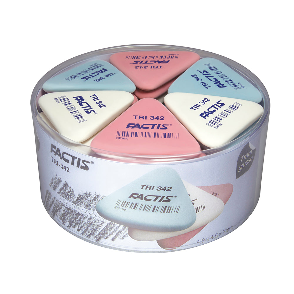 Factis Eraser TRI 342 Triangular Synthetic Rubber Assorted Colours. Sold per 42s