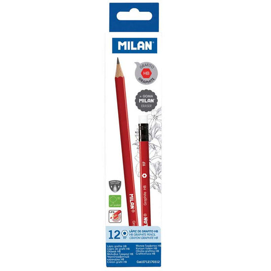 Milan Graphite Pencils HB With Eraser Pack 12 Triangular