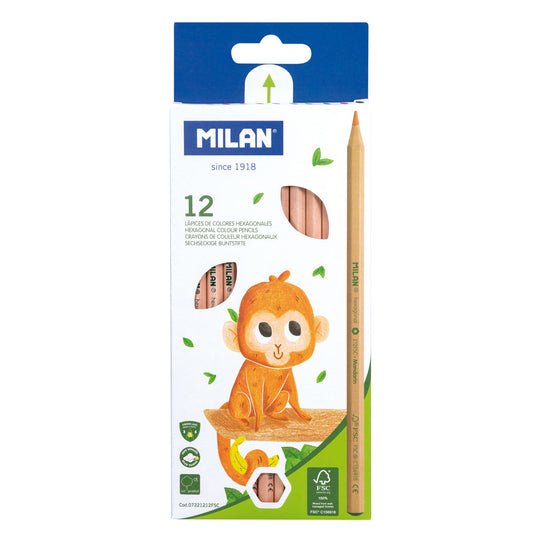 Milan Coloured Pencils Hexagonal Pack 12 Assorted Colours