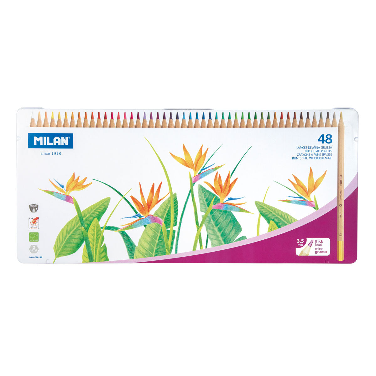 Milan Coloured Pencils Thick Lead Hexagonal Pack 48 Metal Box