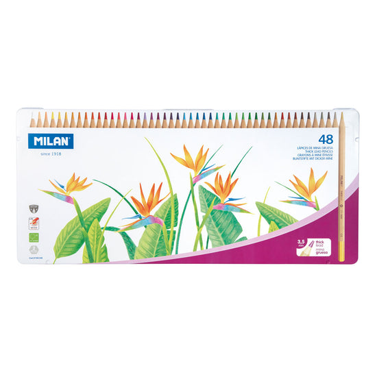 Milan Coloured Pencils Thick Lead Hexagonal Pack 48 Metal Box