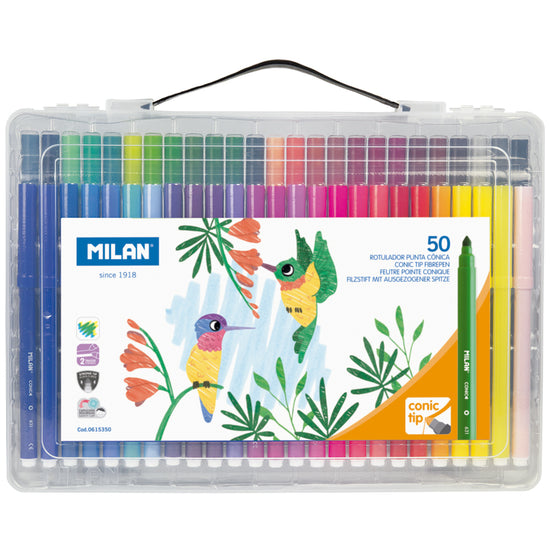 Milan Marker Conic Tip Fibre Pens Hard Case Assorted Pack 50