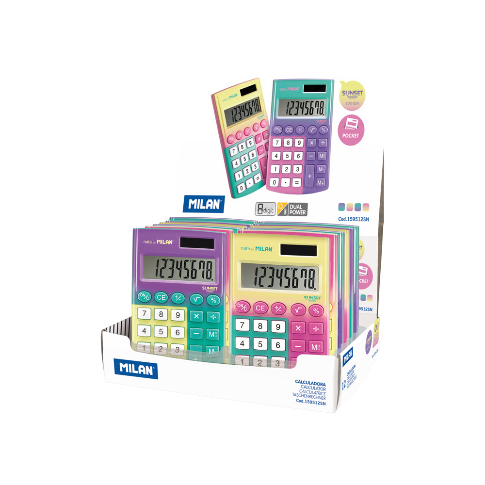 Milan Calculator Sunset Pocket 8 Digit Assorted Colours. Sold per 12s