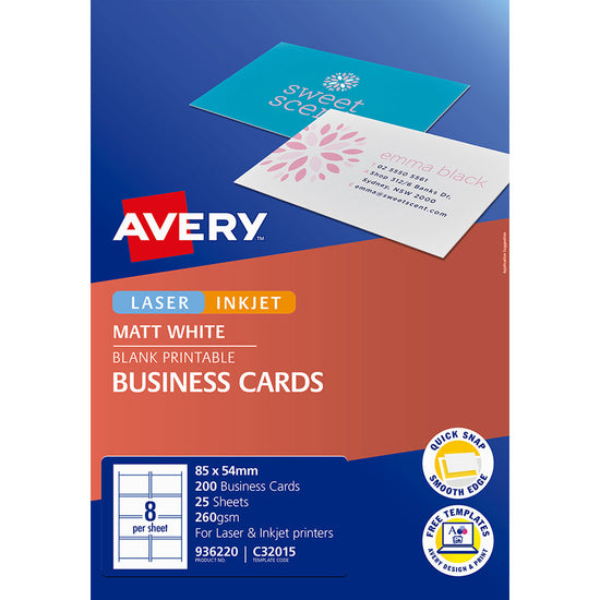 Avery Business Cards Inkjet 8up 25 Sheets C32015