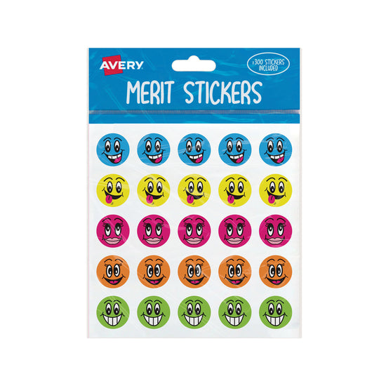 Avery Merit Stickers Smiley Faces Round 22mm 300 Pack
