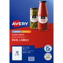 Avery Label L7102 Oval White Glossy 18up 10 Sheets 63x42mm