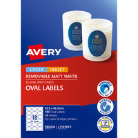 Avery Label L7101REV Oval White 18up 10 Sheets 63x42mm