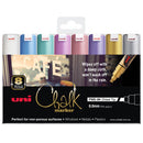 Uni Chalk Marker 8.0mm Bold Chisel Tip 8 Pack Metallic PWE-8K