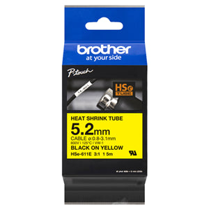 Brother HSE611E 5.2mm x 1.5m Black on Yellow Heat Shrink Tape