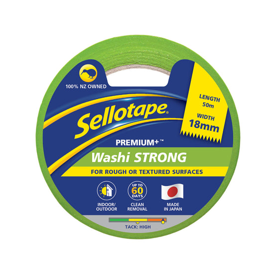 Sellotape Washi Premium+ Strong Green 18mm x 50m