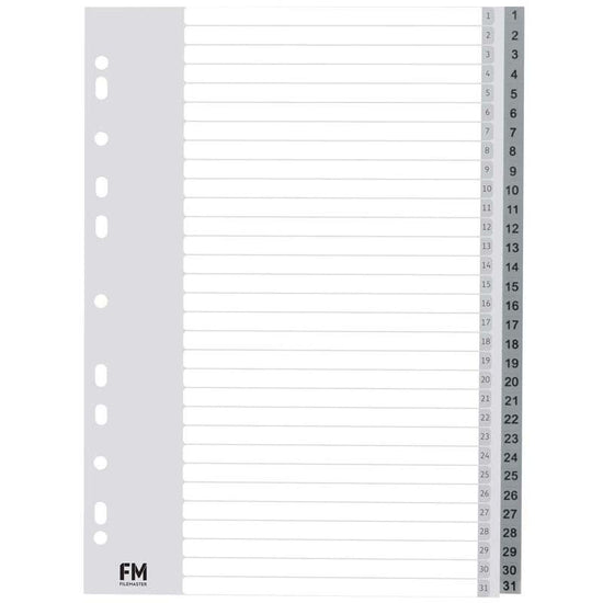 FM Indices A4 1-31 Grey Polyprop